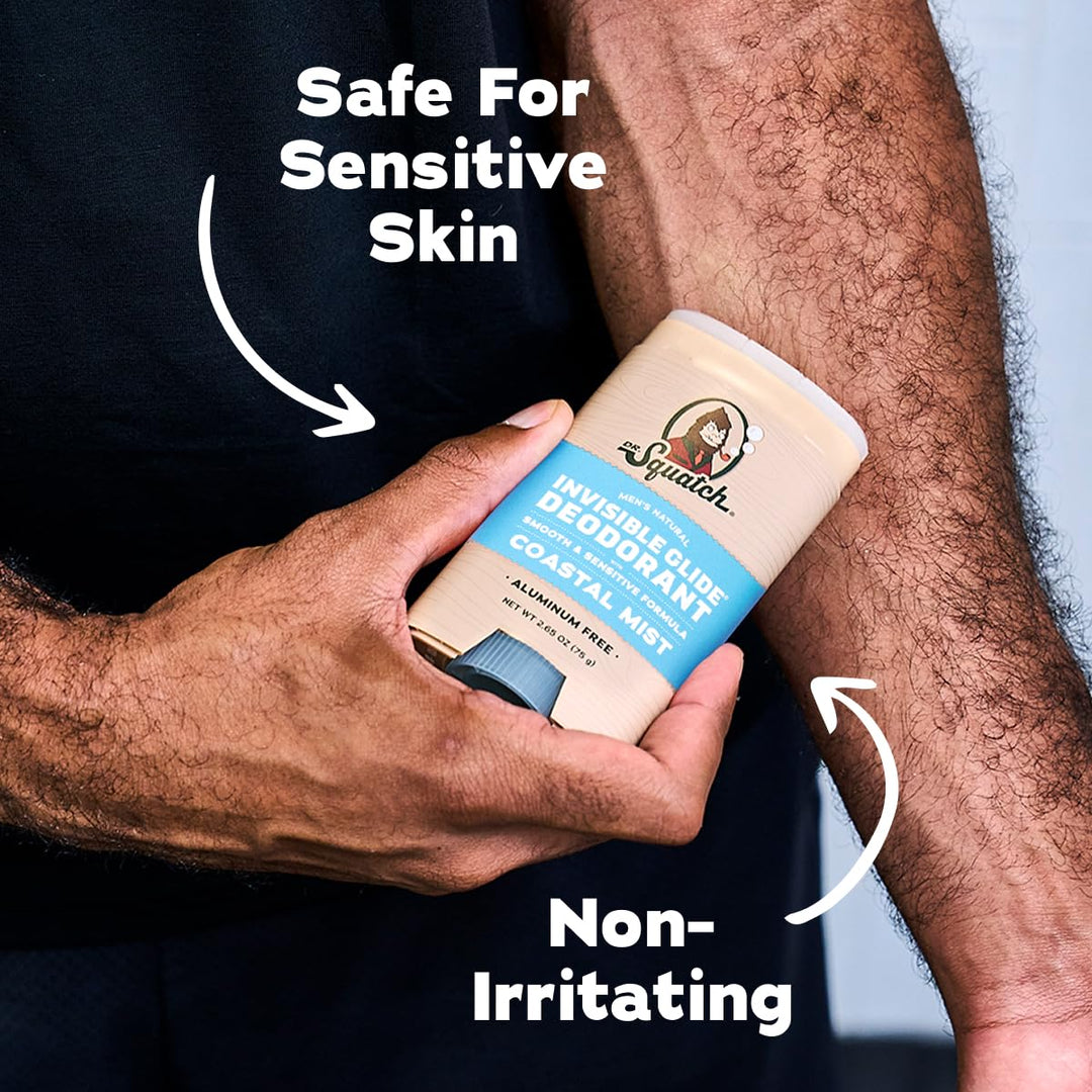 Dr. Squatch Invisible Glide Natural Desodorante para hombre, desliz...