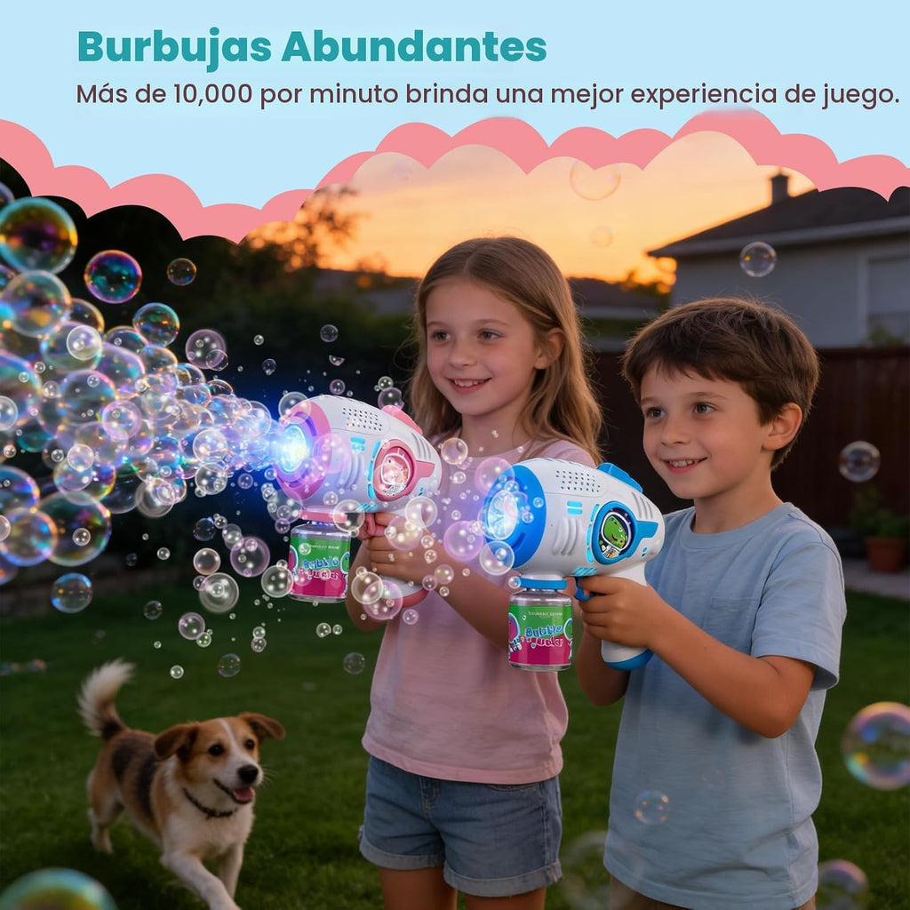 Paquete de 2 pistolas de burbujas iluminadas para niños, 4 botellas y 10 recambios