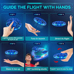 Dron de juguete volador para niños, con sensores de movimiento manos libres de 360°, mini dron con luz LED, fácil de interior pequeño OVNI helicóptero, juguetes de bola voladora, juguetes geniales