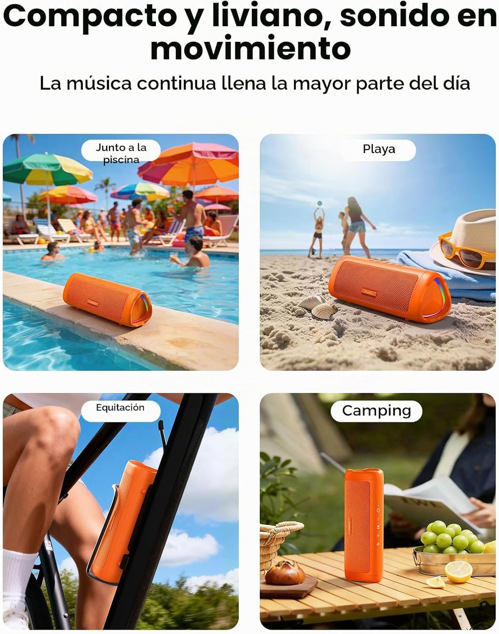 Altavoz Bluetooth, sonido HD de 20 W, inalámbrico portátil, IPX5 impermeable, hasta 24 horas de reproducción, emparejamiento TWS, para hogar, fiesta, exterior, campamento, playa, artículos