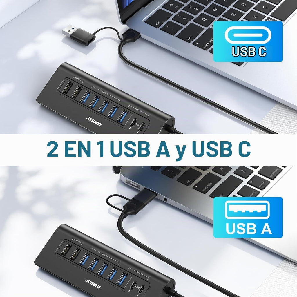 JESWO, hub USB de 9 puertos, alimentado, adaptador 20V/3.25A