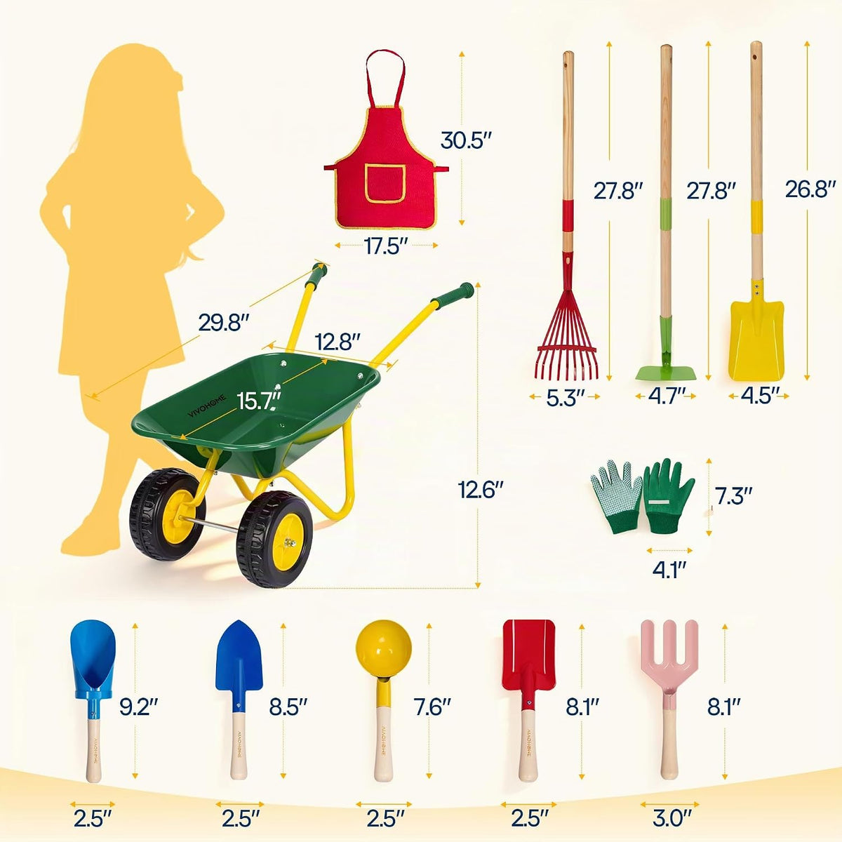 VIVOHOME 11 PCS Niños Carretilla Set Niños Jardín Carro - Verde
