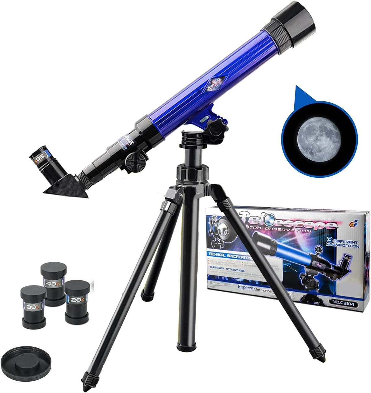 Ideal Swan Telescopio para Niños 20x 30x 40x Principiante Spyglass