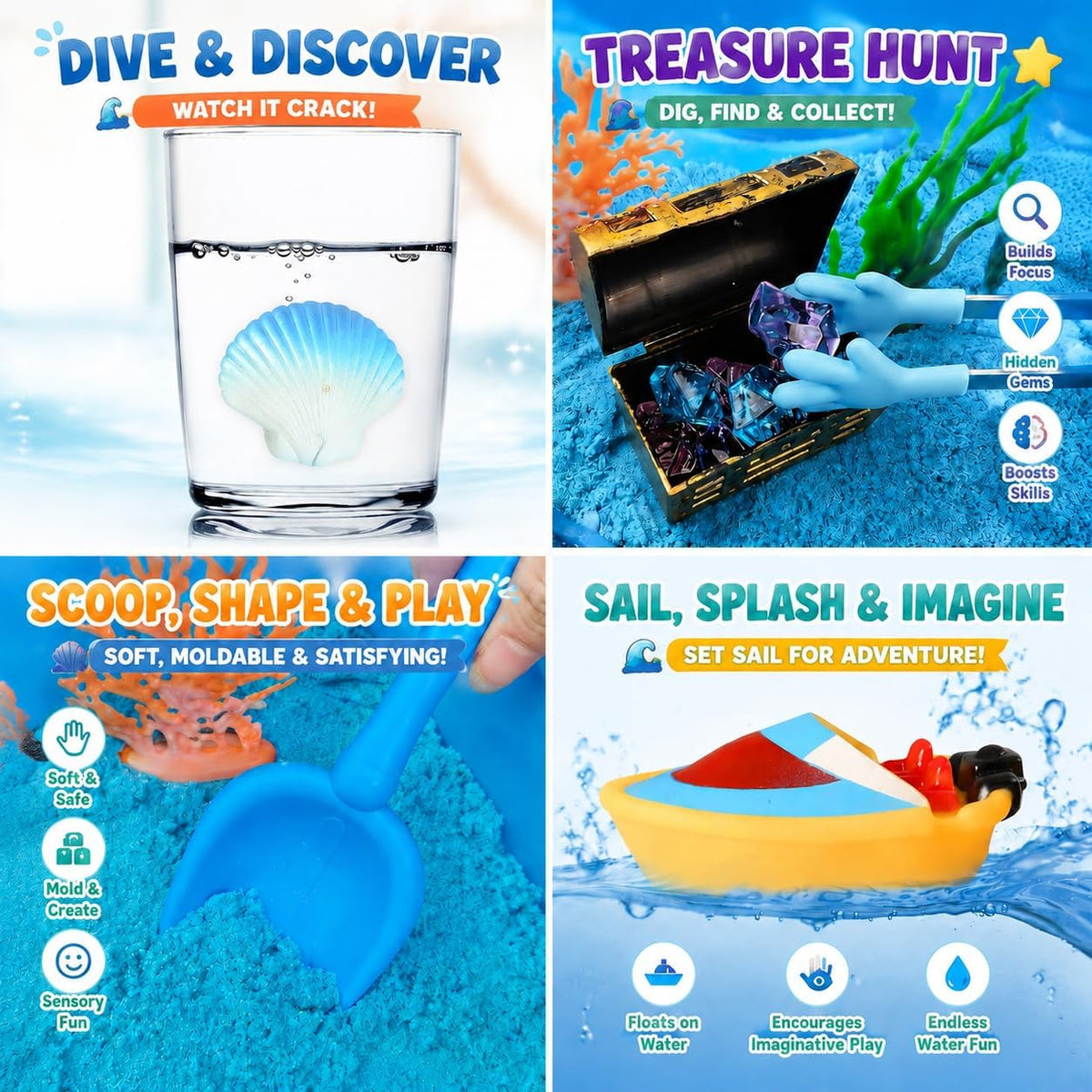 Ocean Sensory Bin con Sensory Sand, Ocean Toys para Kids