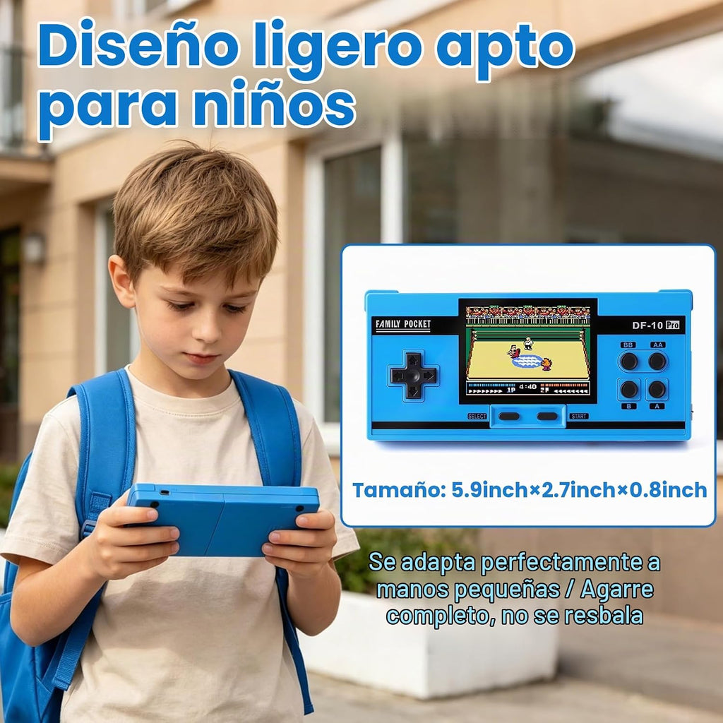 Juego de mano para niños, 10 juegos clásicos retro precargados, pantalla IPS de 3.0 pulgadas, dispositivo de juego portátil, reproductor de videojuegos recargable, mini juguete electrónico de viaje de