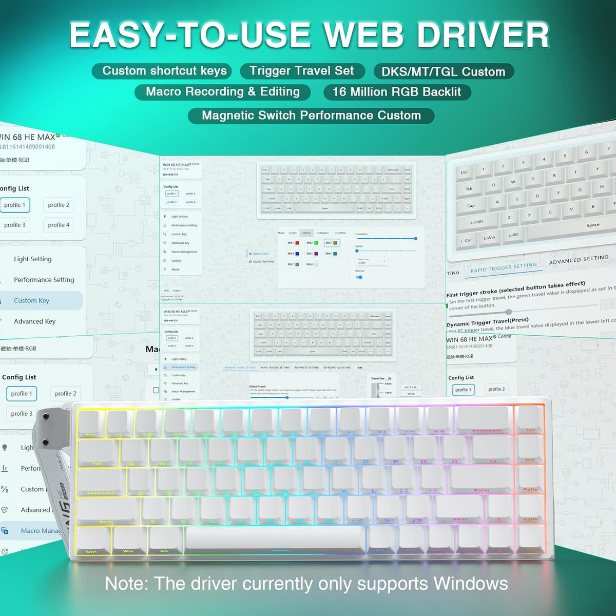 AULA WIN68 HE - Teclado mecánico para juegos 60%, interruptor magné...