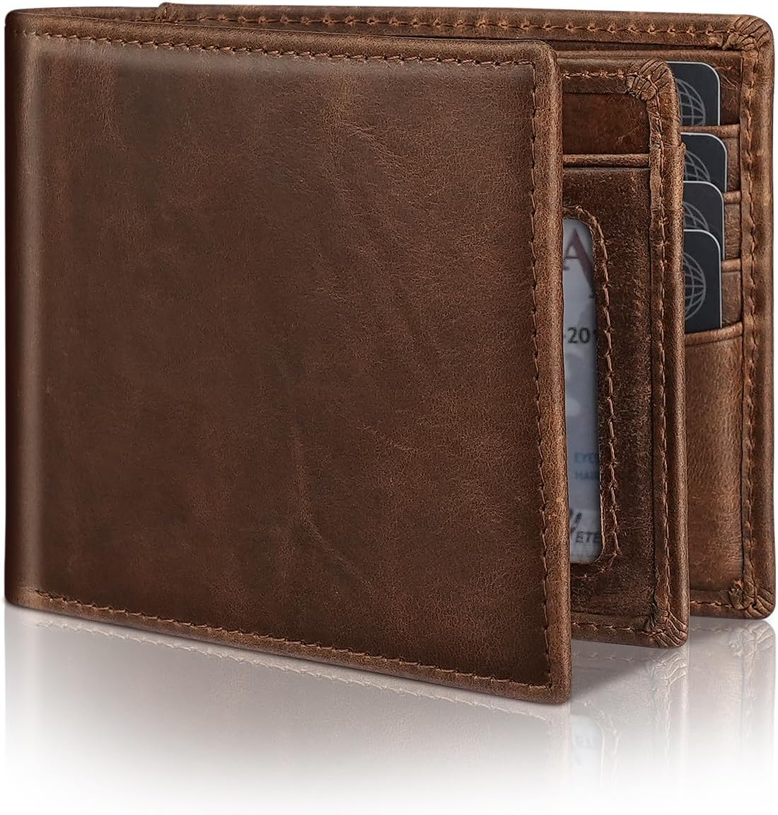 Cartera plegable de cuero genuino para hombre con bloqueo RFID, 14...