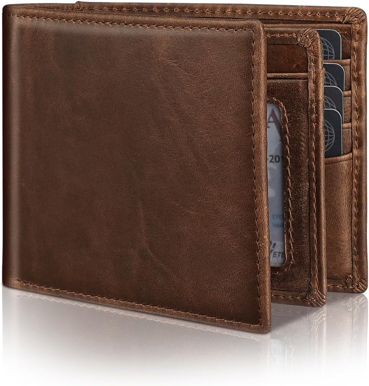 Cartera plegable de cuero genuino para hombre con bloqueo RFID, 14...