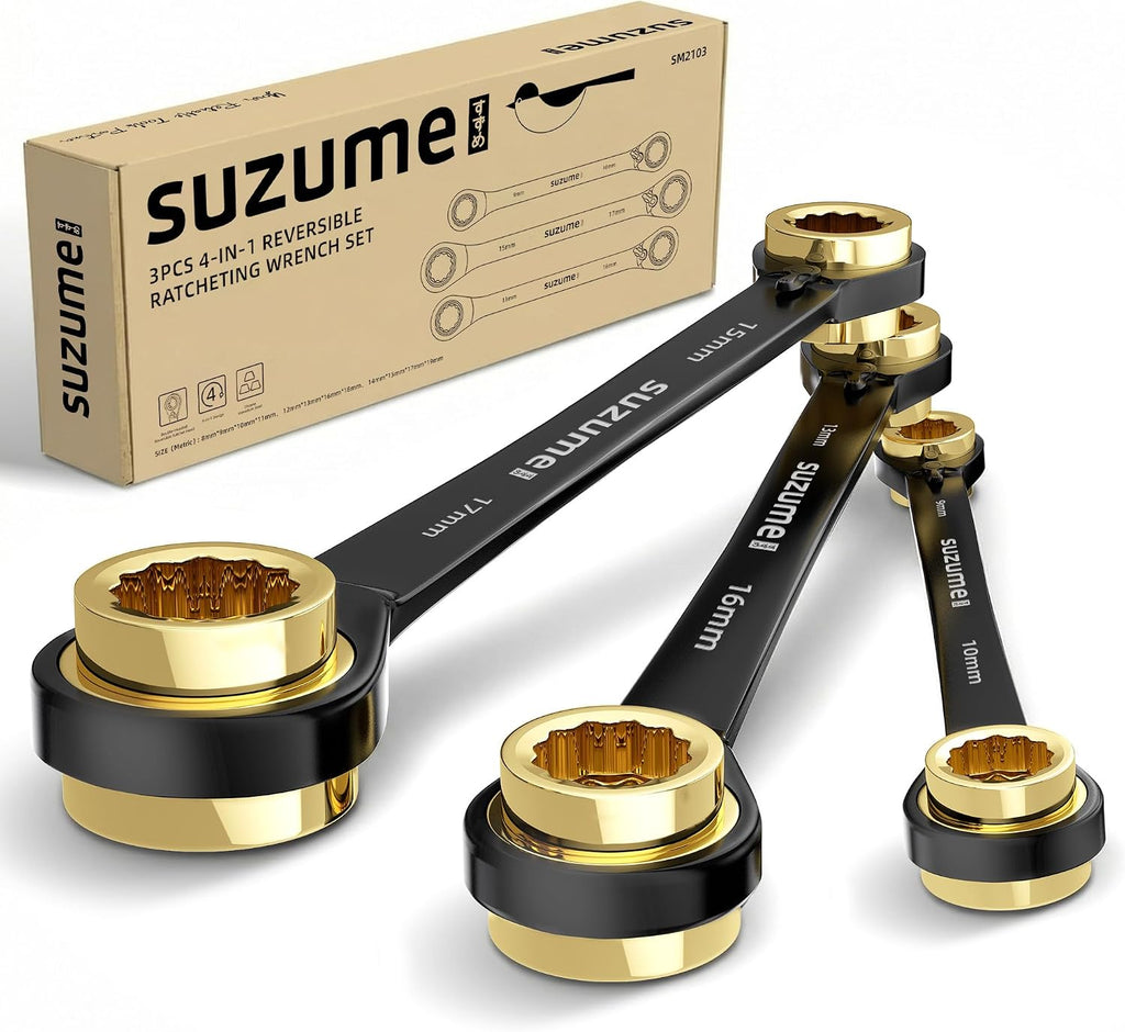 Llave de trinquete 4 en 1, 3 piezas, métrica reversible