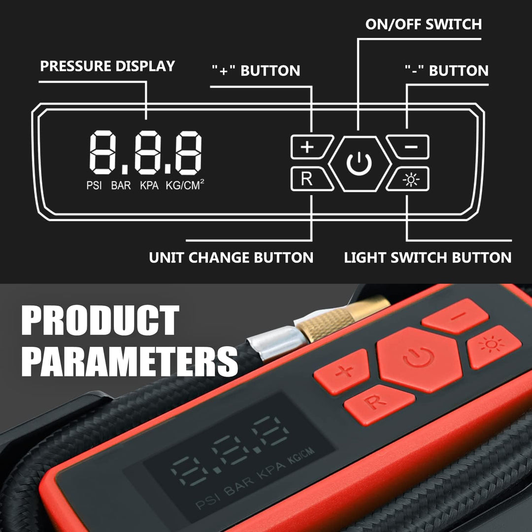 DNA Motoring TOOLS-00210 Inflador de neumáticos digital rojo de 12V...
