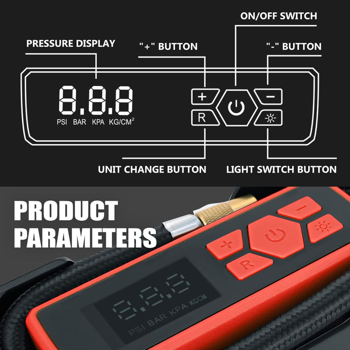 DNA Motoring TOOLS-00210 Inflador de neumáticos digital rojo de 12V...