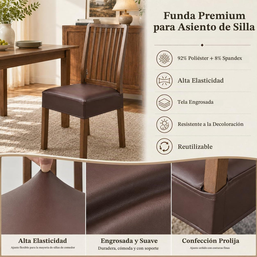 Fundas impermeables para asientos de sillas de comedor, Pack de 4 color café, grande
