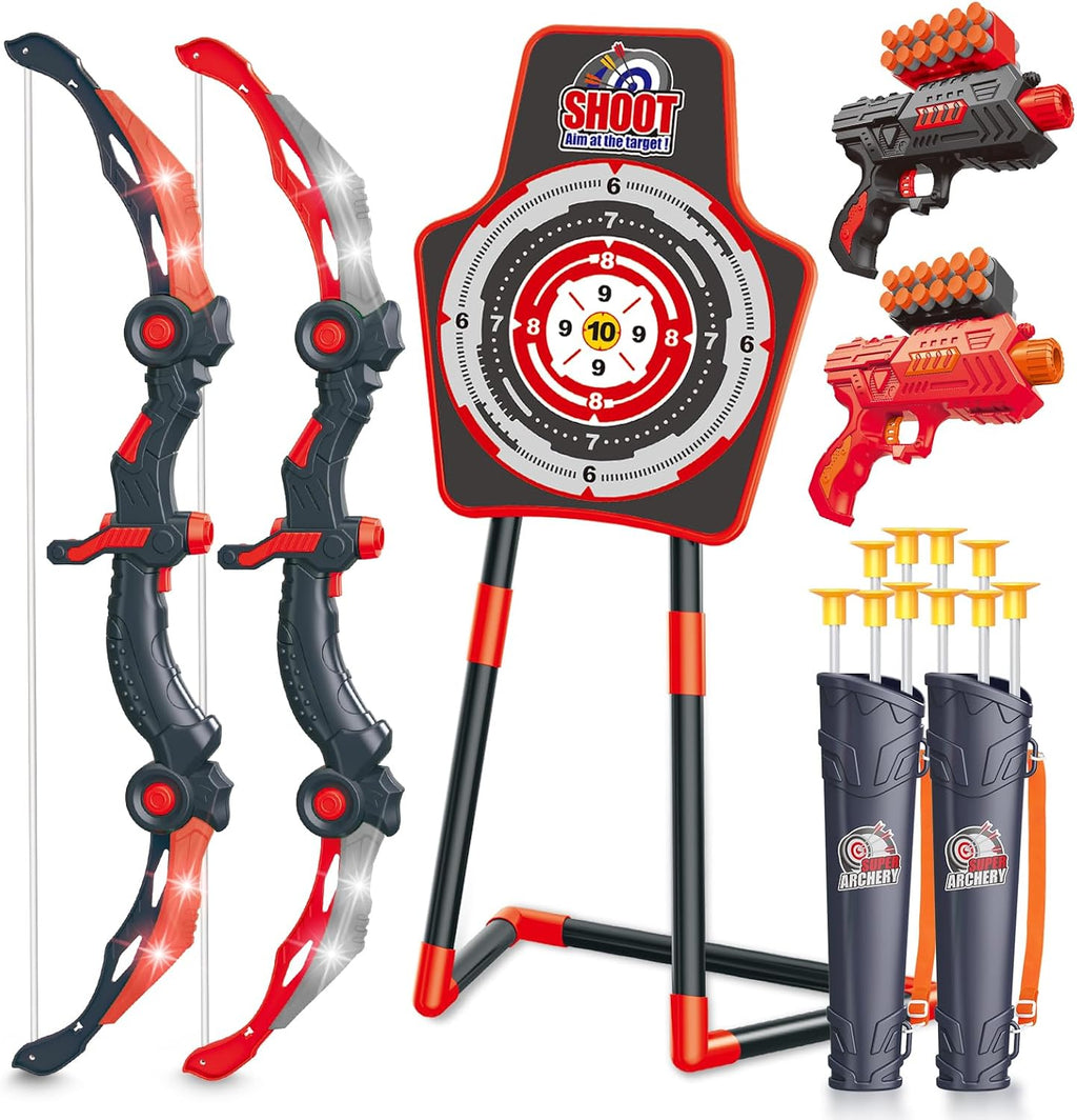2 Bow y Arrow Sets con LED Light-up,2 Foam Dart Guns para Kids 5 6 7 8 9 10+ Years Old, Archery Set con Standing Target para Boys & Girl, Ideal Gift