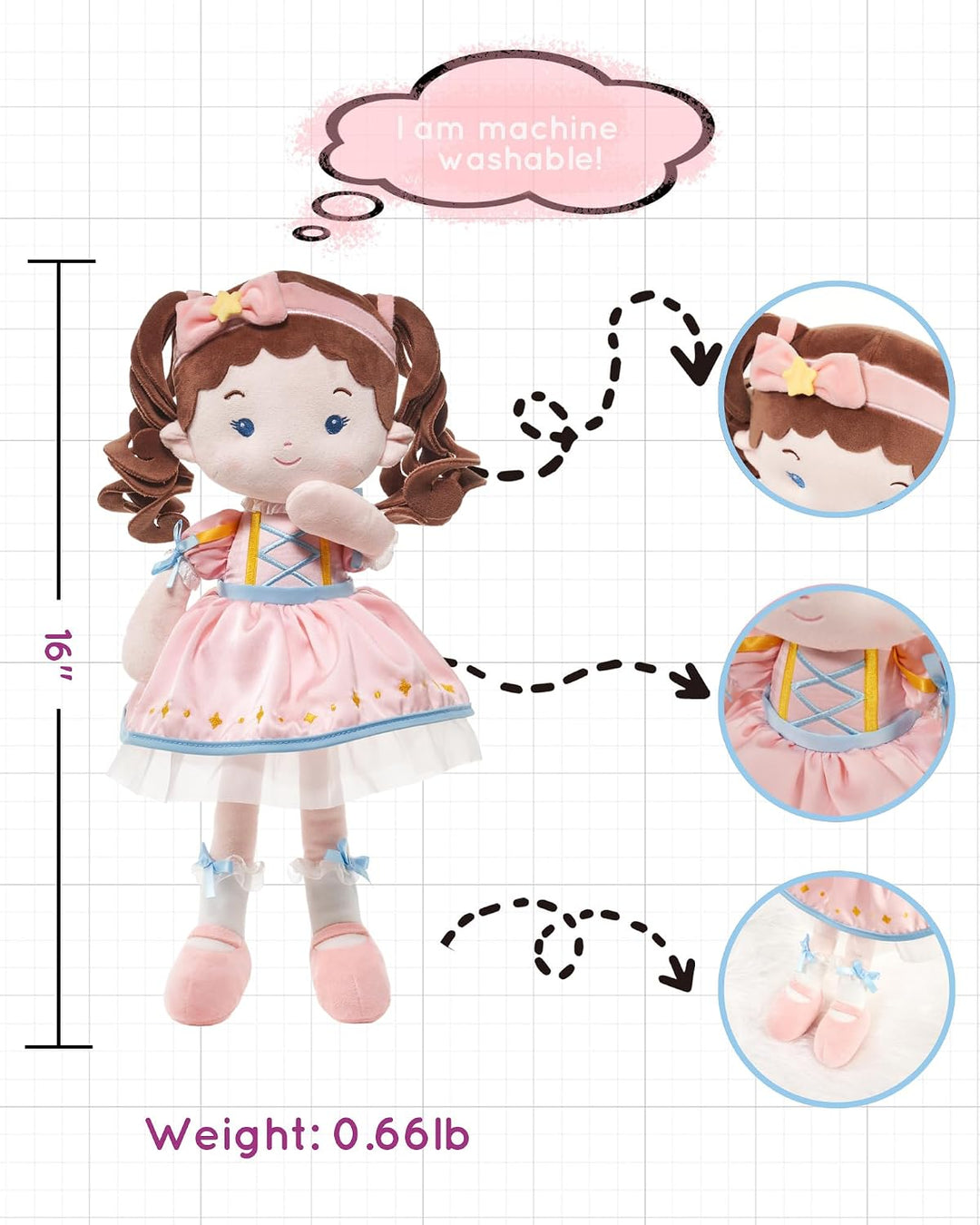 LeyaDoll Muñeca de bebé suave de felpa (40,6 cm), mi primera muñeca...