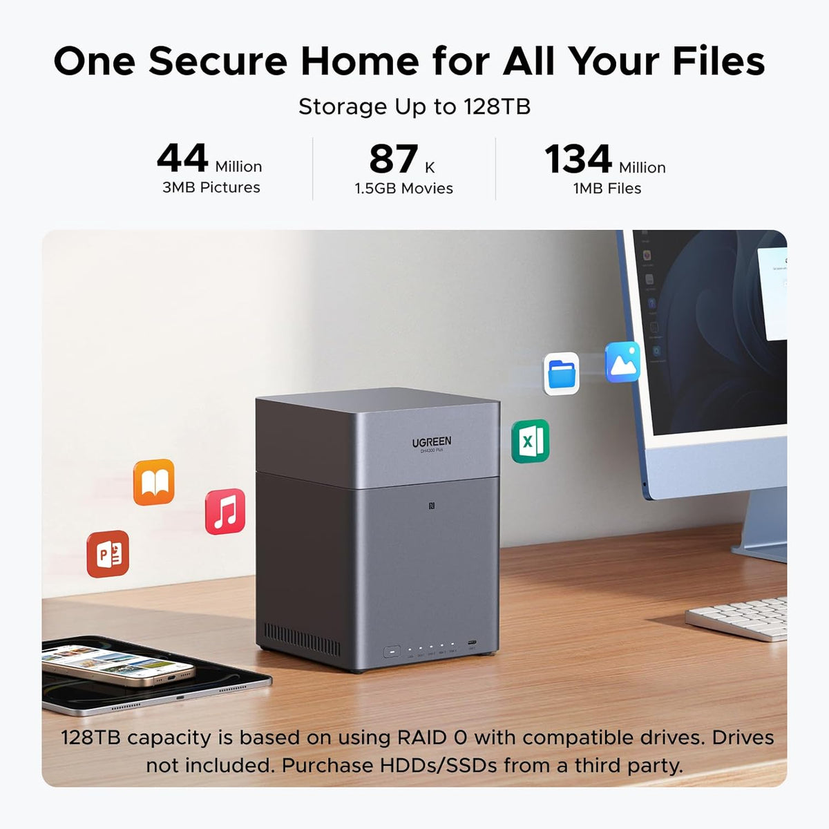 UGREEN NAS DH4300 Plus NASync de escritorio de 4 bahías, capacidad...