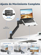 suptek - Soporte de escritorio para laptop, soporte de montaje para monitor y laptop totalmente ajustable para portátil de 13 a 18 pulgadas y pantalla de monitor de 17 a 35 pulgadas