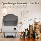 Caja de arena automática para gatos, control de aplicación, diseño abierto, monitor de salud inteligente, adecuado para gatos medianos y gatitos, seguridad antipellizcos, funcionamiento