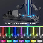KDD Headset Stand con carga Station - Detachable Controller Holder con 9 Light Modes - Rotatable Headphone Hanger con USB &C Charger puertos - Earphone Hook para PC Gaming Accessories Storage