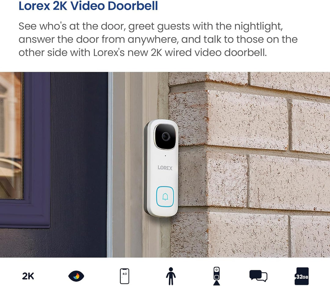 Lorex - Timbre inteligente con video y WiFi de 2K con cable, sin ta...