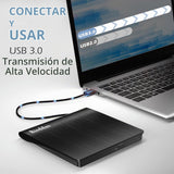 Rioddas Unidad externa de CD\/DVD para portátil, USB 3.0, reproduct...
