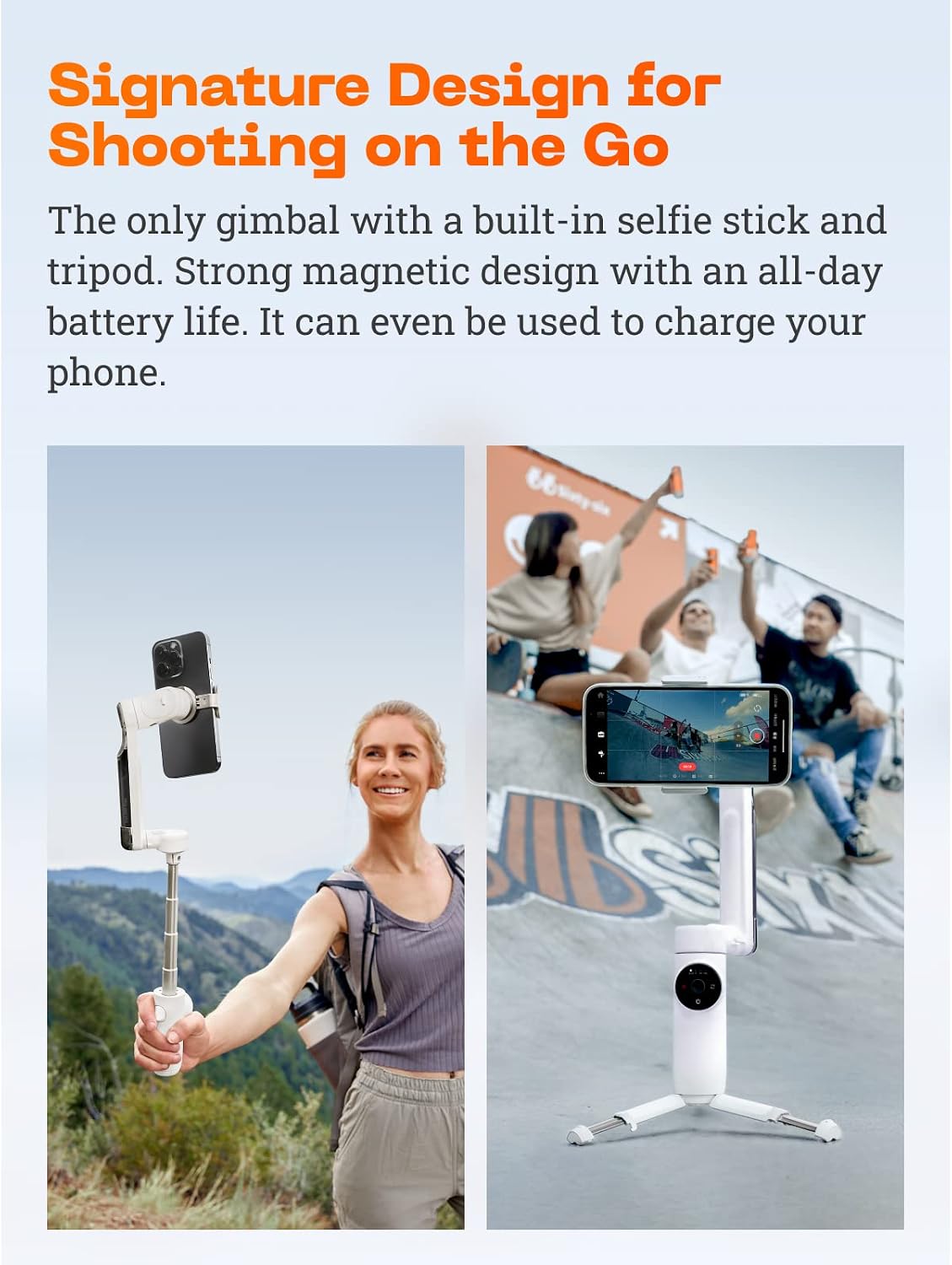 Insta360 Flow Estabilizador Gimbal para Smartphone, Gimbal con Inteligencia Artificial, Estabilización de 3 Ejes, Trípode Incorporado, Portátil y Plegable, Estabilizador de Teléfono con Seguimiento