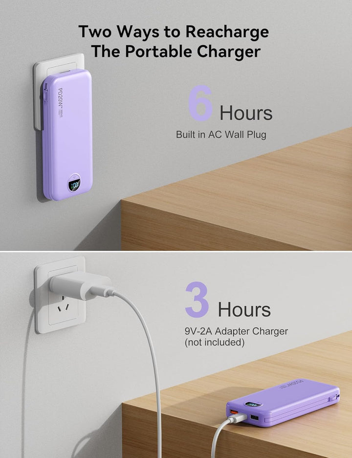 Cargador ultraportátil de 10000 mAh con cables integrados y enchufe...