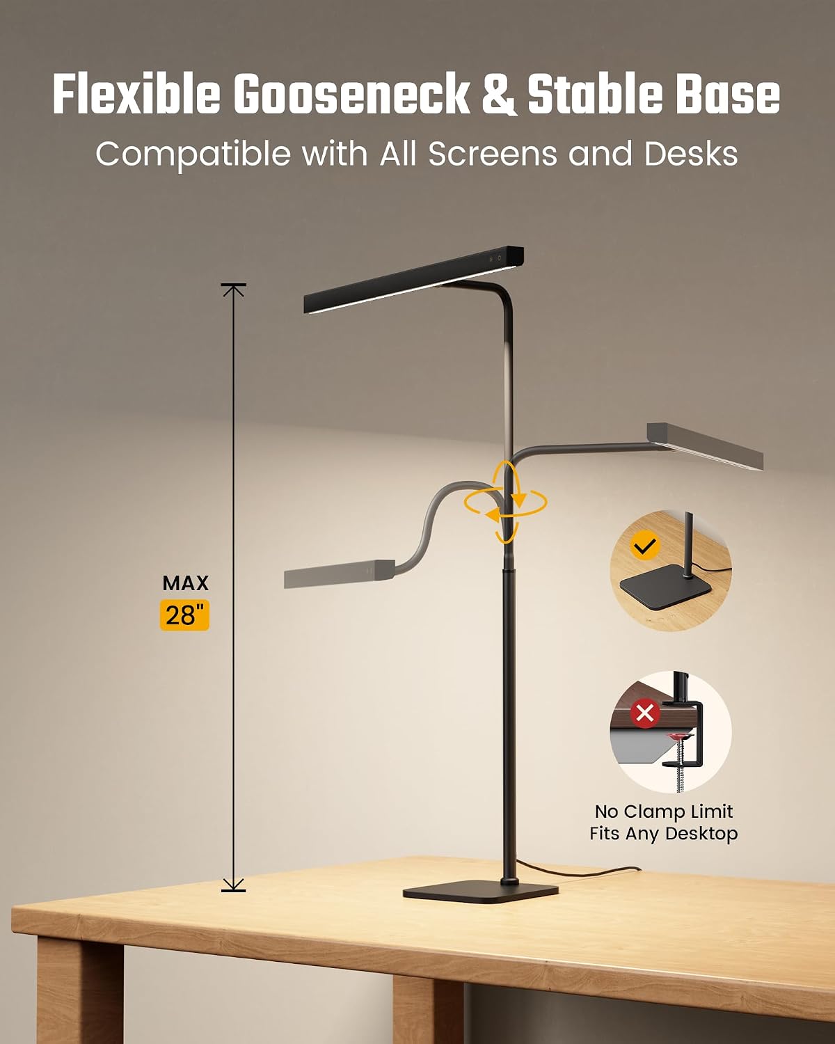 Lámpara SUPERDANNY Lámpara LED de escritorio para el hogar y la oficina, luz para el cuidado de los ojos con base, lámpara de 12W con control táctil, 3 colores, brillo regulable, lámpara de cuello de cisne