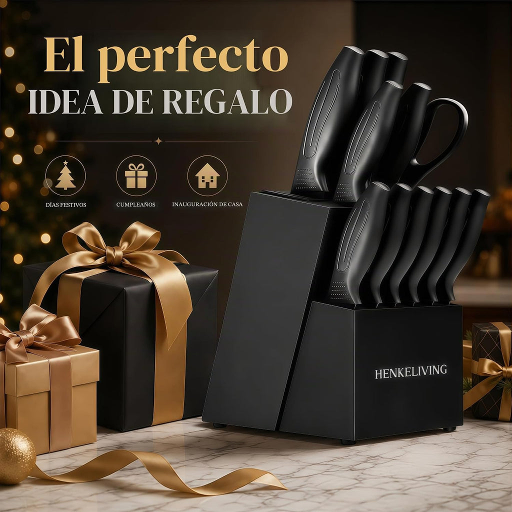 Juego de cuchillos con bloque afilador integrado, apto para lavavajillas