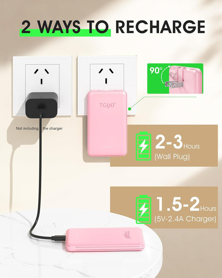 TG90° Paquete de 2 cargadores portátiles de 5000 mAh, mini banco de...