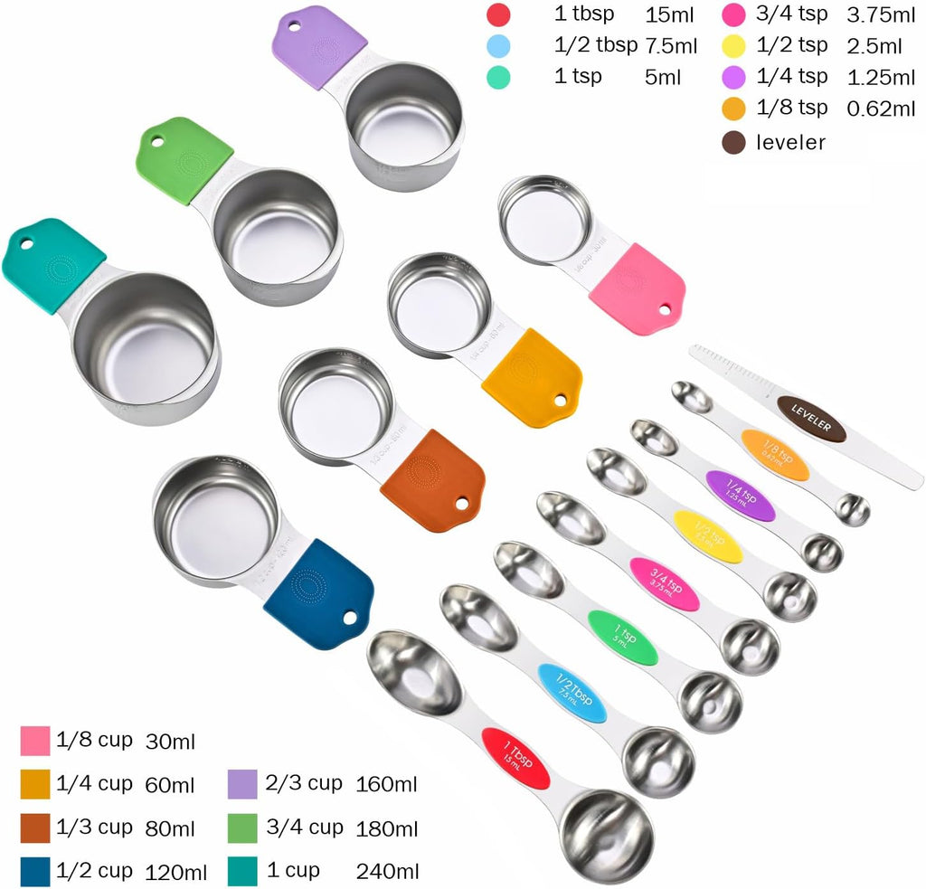 EDELIN Juego de tazas y cucharas medidoras magnéticas, multicolor, 15