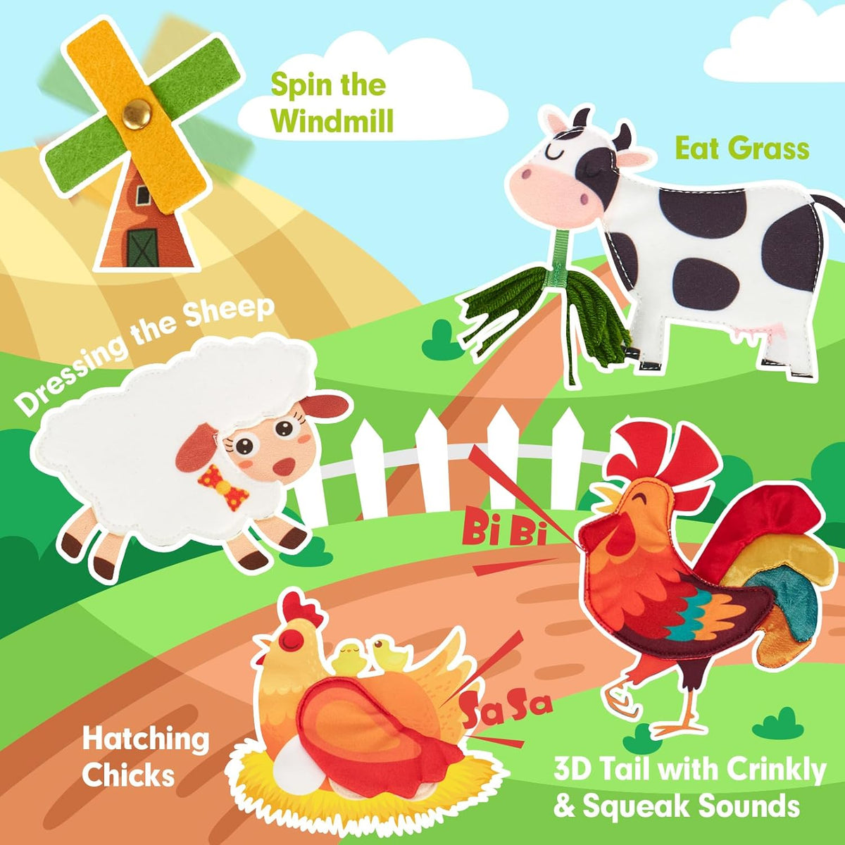 hahaland Libro ocupado para niños pequeños de 1 a 3 años - Montessori Toys, Granja