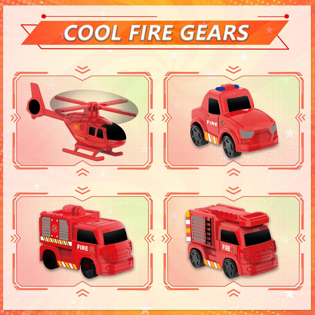 deAO Juego de estación de bomberos, camión de bomberos, coche y helicóptero