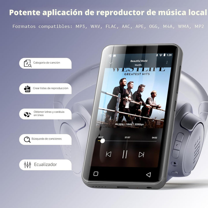 Reproductor de MP3 de 160 GB con Bluetooth y WiFi, reproductor de m...