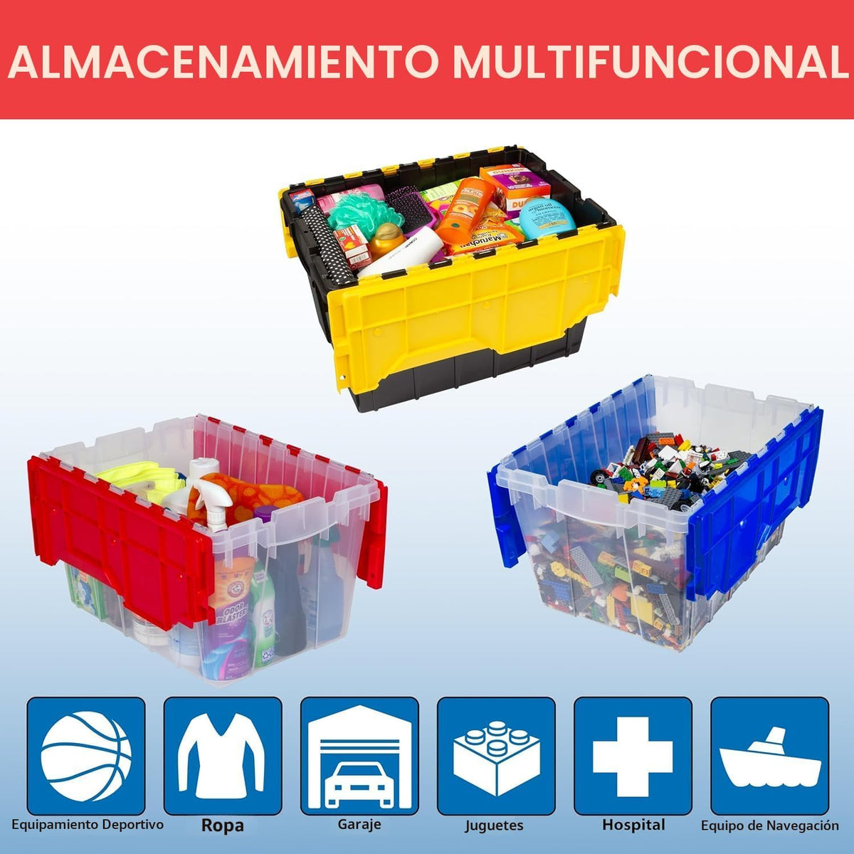 Akro-Mils 66486 Contenedor apilable de plástico de 12 galones con tapa con