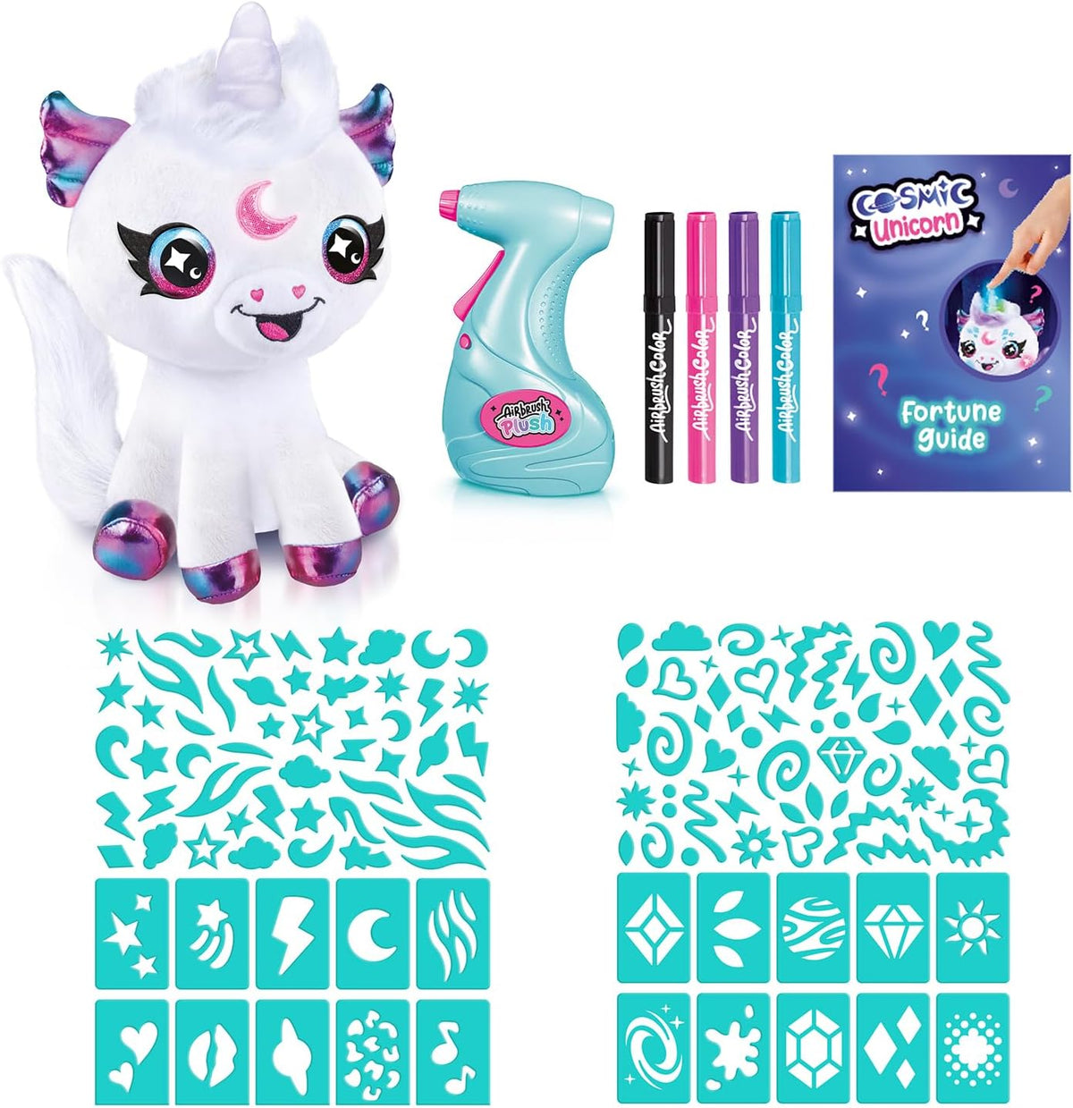 Canal Toys Unicornio cósmico con luz de aerógrafo. Decora, lava, repite. Personaliza tu propia felpa de arte en aerosol. Ilumina el cuerno de adivinos. A partir de 6 años