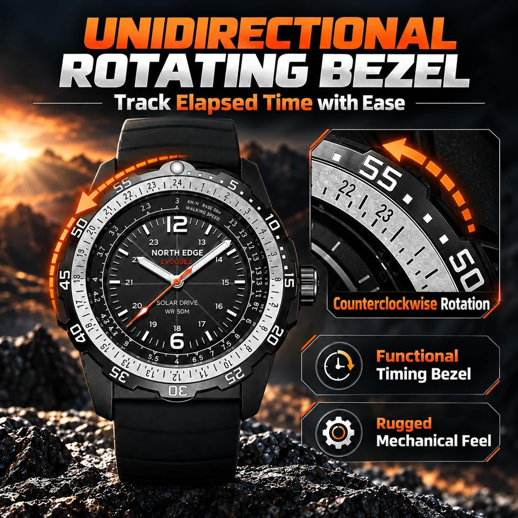 NORTH EDGE Reloj solar para hombre, sin necesidad de batería, 50M resistente al agua, reloj militar al aire libre, analógico luminosa, correa de silicona duradera, tamaño 46mm