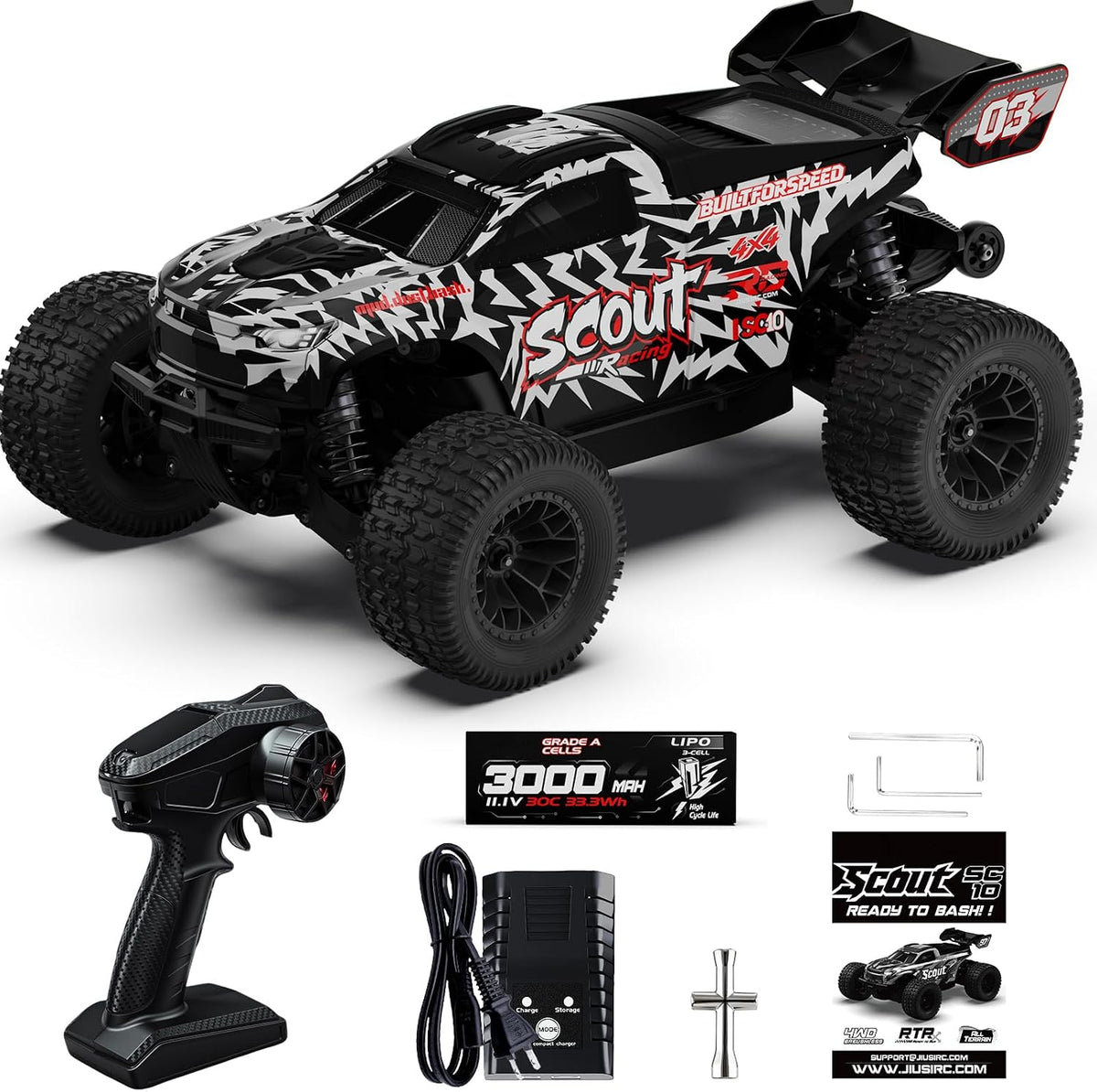 Camión RC sin escobillas SC10 1/10 RTR, 50+MPH, 4WD, Hobbywing ESC