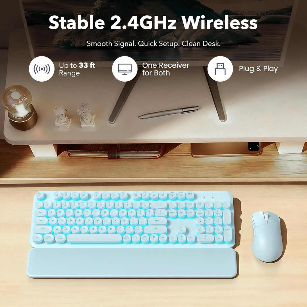 Combo de teclado y mouse inalámbricos, teclas redondas retroilumina...