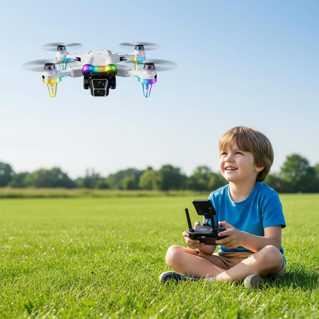 Drones para niños de 8 a 12 años con cámara – Drone con cámara para niños y principiantes, mini dron para niños con luces LED de lujo, pantalla FPV integrada de 2.4 pulgadas, baterías duales, regalo
