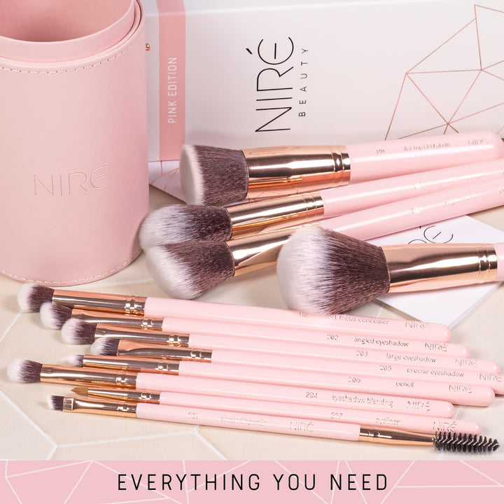 Niré Beauty 15 Piezas Pinceles de Maquillaje Rosa Galardonados: Jue...