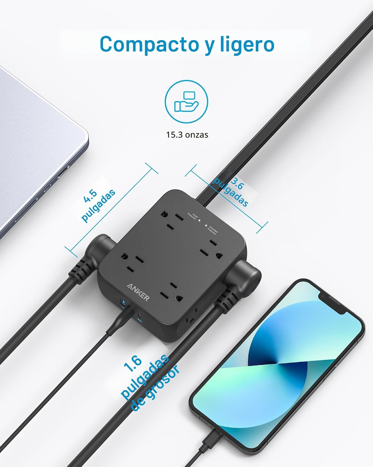 Anker - Regleta de alimentación con protector de sobretensiones de 2000J