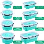 Sudaya Paquete de 8 recipientes plegables de almacenamiento de alimentos con tapas, juegos de recipientes de almacenamiento plegables de silicona para camping, accesorios de caravana, remolque de viaje imprescindible