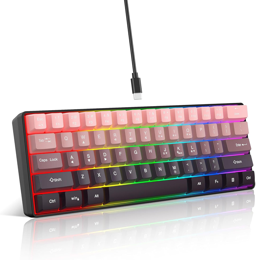Snpurdiri Teclado para juegos 60% con cable, 61 teclas retroilumina...