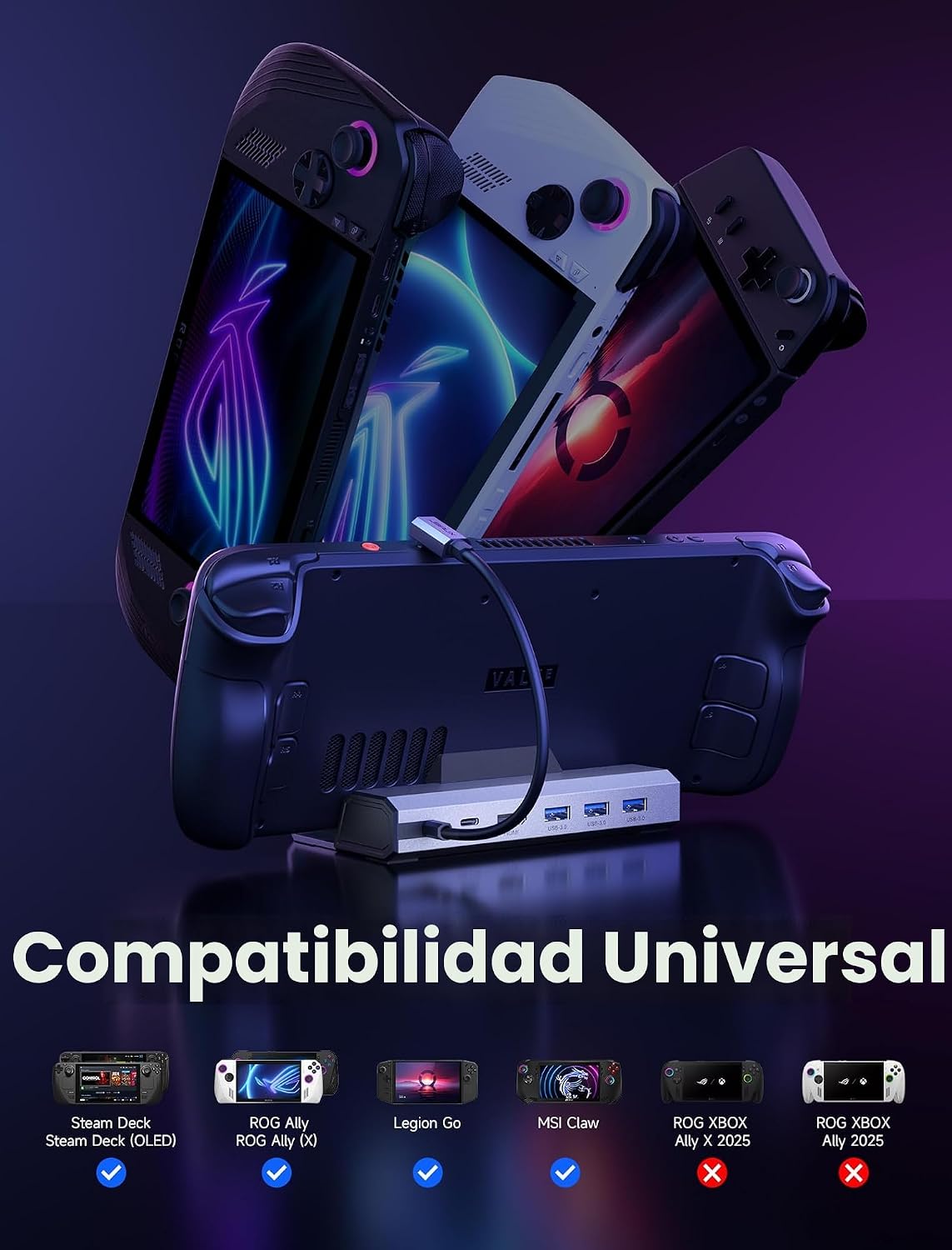 JSAUX 6-en-1 Docking Station para Steam Deck/ROG Ally X/Legion Go S-HB0603