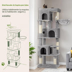Globlazer Árbol para Gatos de Esquina de 66 pulgadas Torre de Escalada Multinivel Condominios para Gatitos Torre Rascadora para Múltiples Gatos de Interior con Plataforma Grande, 3 Cuevas para Gatos