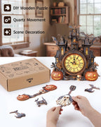 Rompecabezas 3D para adultos, kit de modelo de reloj de cabaña de Halloween