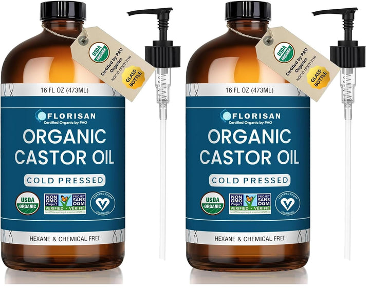 Florisan Aceite de ricino orgánico certificado USDA Botella de vidr...