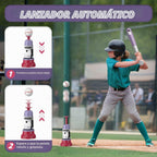 Juego de Pelota T 3 en 1 - Altura Ajustable, Juego de Pelota T Colgante con Máquina de Lanzamiento Automático/6 Pelotas/Bate Retráctil, Soporte de Pelota T Adecuado para Exteriores