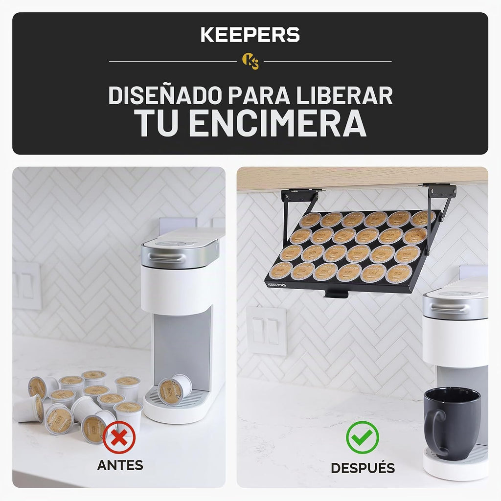 Coffee Keepers, titular para bajo mesada para organizar y conservar cápsulas (608938498274), Abajo, Negro, Paquete de 1