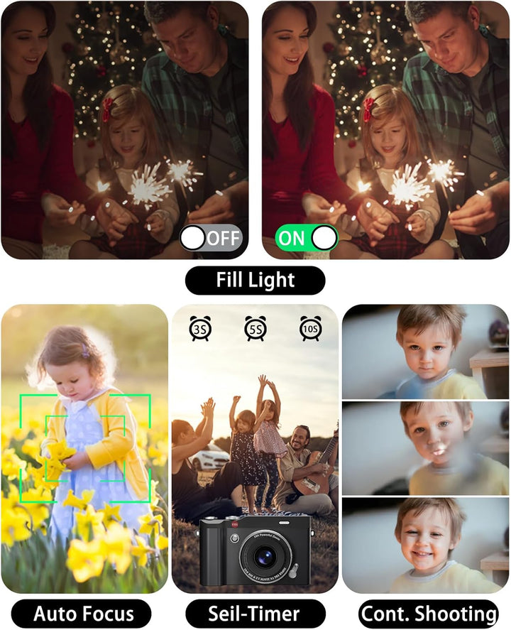 HEYMAO Cámara digital para niños de 64MP 1080P con pantalla abatibl...